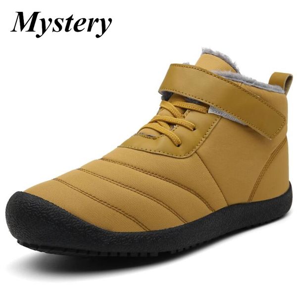 

men winter shoes solid color snow boots plush inside antiskid bottom keep warm waterproof ski boots plus size 36 - 46, Black
