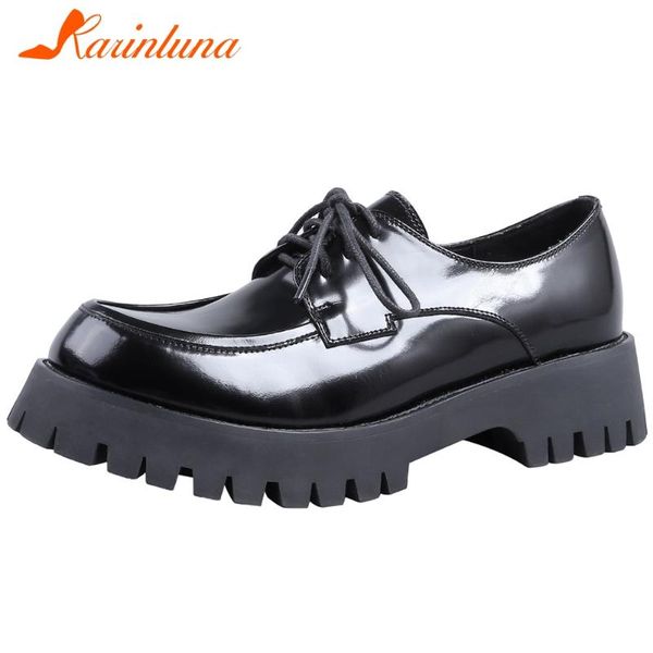 

karin new fashion 2020 genuine leather spring/autumn shoes woman flats lace up comfortable flats women shoes footwear, Black