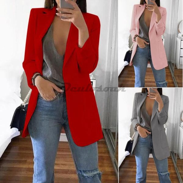 

блейзер mujer горячая женская куртка осень с длинным рукавом тонкий лацкан открыть сшитые длинные куртки черный офис работа 2019 костюм женщ, White;black