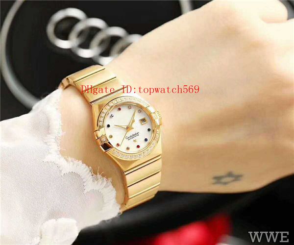 

new diamond lady watches diamond women watch swiss 6t51 automatic mechanical 28800 vph 18k gold 316l steel sapphire crystal, Slivery;brown