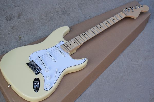 Personalizada de fábrica de leite Guitarra elétrica branca com Scalloped bordo Pescoço, Branco Pickguard, Chrome Hardware, pode ser personalizado
