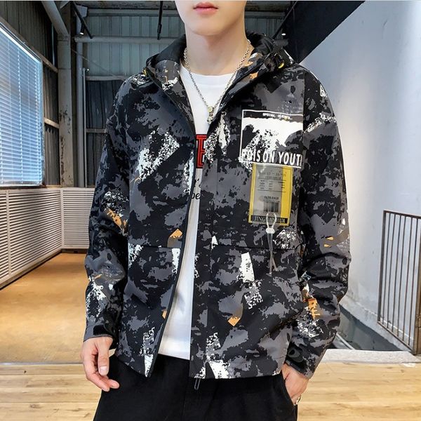 

workwear coat popular men's coat popular brand korean-style trend cool casual men hooded camouflage jacke spring and autumn, Black;brown