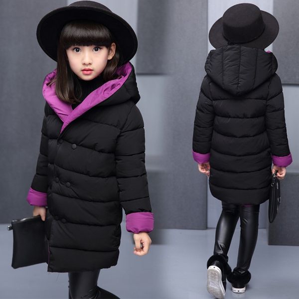 

children down&parkas 4-12t winter kids outerwear girls casual warm hooded jacket for girls solid reversible wear warm coats, Blue;gray