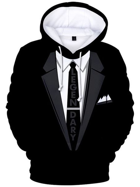 

новые моды женщины / мужчины tuxedo harajuku стиль смешные 3d печати вскользь толстовки унисекс plus размер kk584, Black