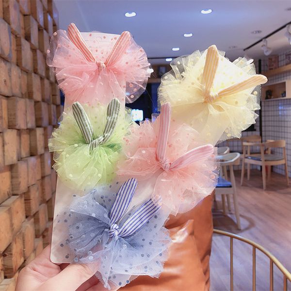 

ins 20pcs мода уши bowknot шпилька dot сетка уши лук животные зажимы для волос принцессы деревообрабатывающий девочка аксессуары для волос, Slivery;white