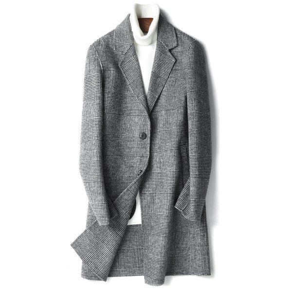 

yolanfairy double sided wool coat for men autumn winter warm plaid wool overcoats plus size jacket d-19-0813-2 mf638, Black