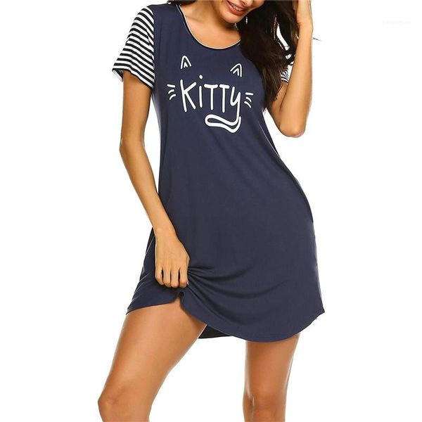 

knee length sleepshirts cute letter print sleepwear short sleeve fashion round neck ladies pijamas contrast color womens above, Black;red