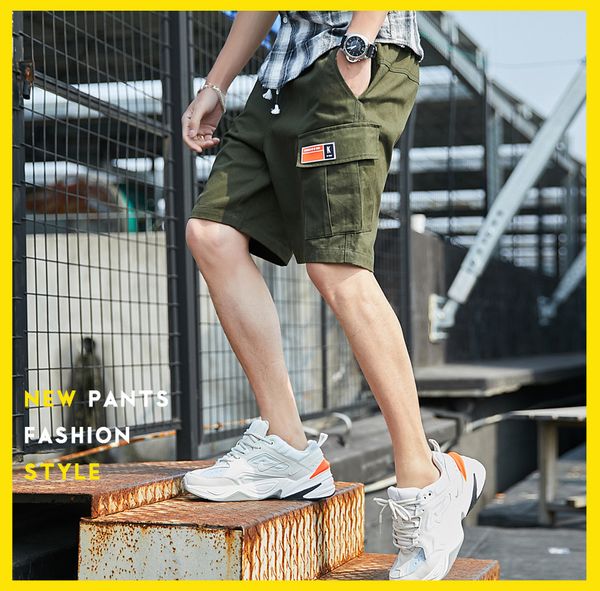 

мужчины случайных шорт 2019 tide марк hip hop мужской инструментальные шорты длина до колена с непринужденными шортами пакетов камуфляжа рых, White;black