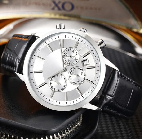 

upscale brand luxury quartz waterproof chronograph ar mens sports watch ar2447 ar2432 ar2433 stainless steel leather wristwatch, Slivery;brown