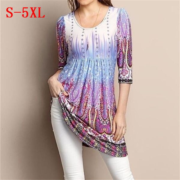 

women tshirt womens designer clothes plus size vrouwen drie kwart mouw vintage gedrukt t shirts zomer casual losse tees 5xl, White