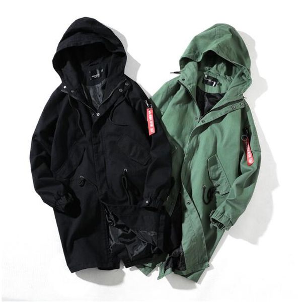 

xiu luo 5xl men fashion long trench windbreak jacket teenager casual trench hoodie jacket 2019 autumn, Tan;black