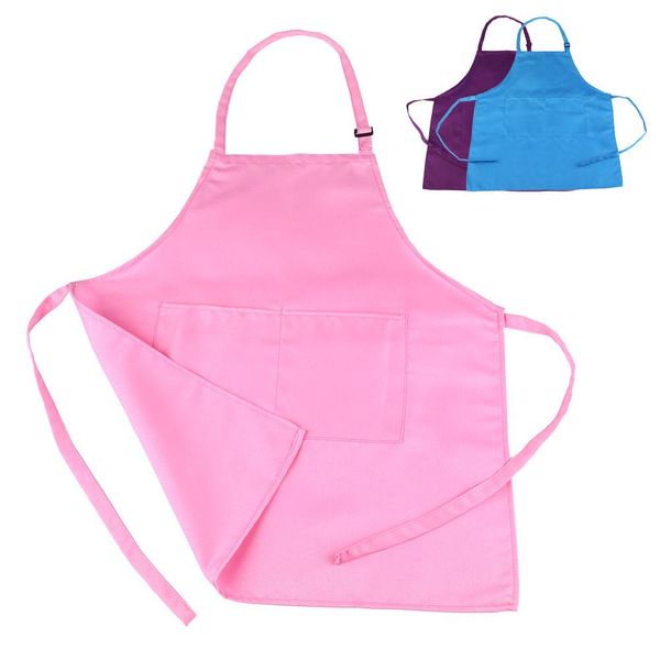 

cute children kids plain apron kitchen cooking baking painting cooking bib art keep clean pocket bib apron 54cm x 50cm drop ship