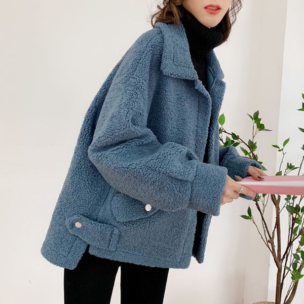 

2019 lamb wool coat woman short fund autumn coat winter jacket women parka manteau femme hiver single breasted jackets coats, Tan;black