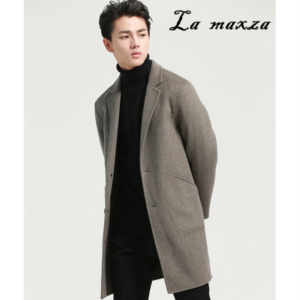 

new arrival plus size 2019 cashmere camel trench coats for men korea style warm thick coats, Black