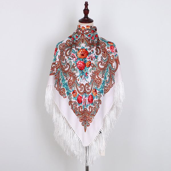

national style embroidery flower warm scarf autumn and winter warm shawl print tassel square scarf women outdoor, Blue;gray