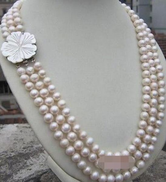 

lovely 3 8-9mm natural akoya white pearl necklace 17-19 inch necklace, Silver