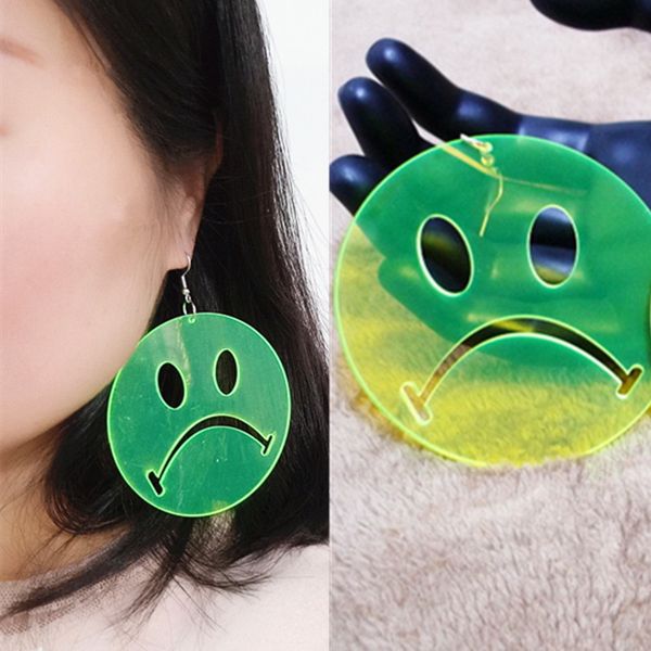 

pendientes mujer moda 2019 new night club hip hop harajuku earrings cry smile face large acrylic long big earrings for women, Silver