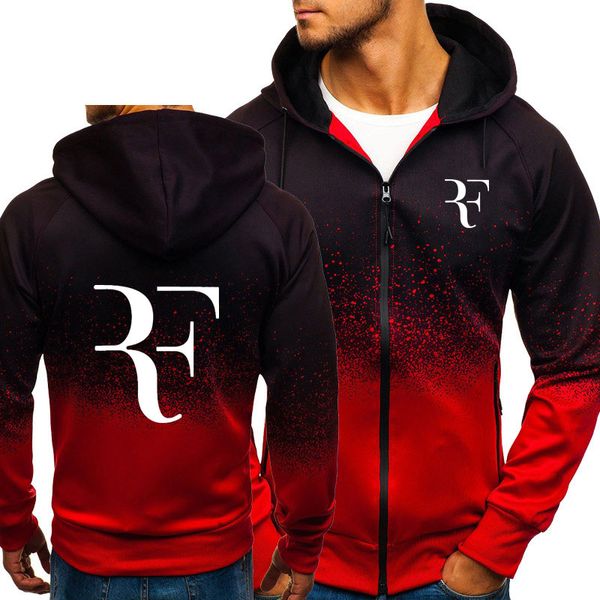 

rf roger federer print sweatshirt gradient hoodies men spring autumn fleece zipper jacket mens hoodie harajuku male clothing v191105, Black
