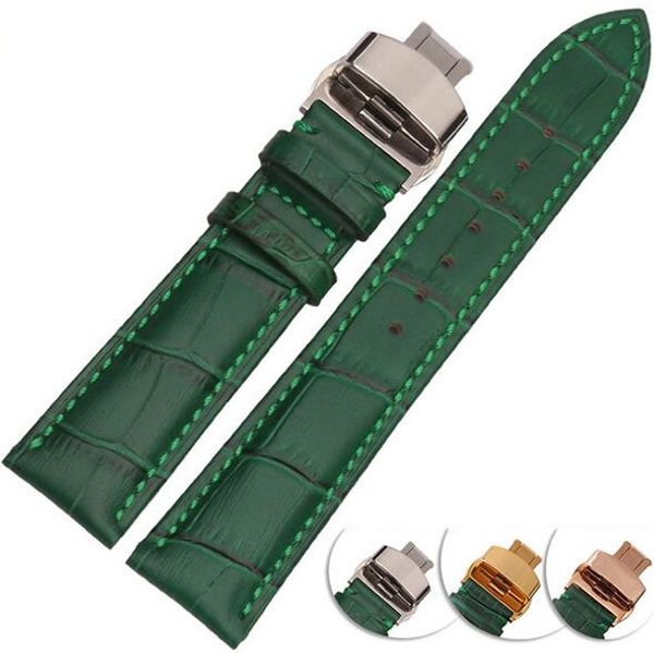 

new 12 14 16 18 20 22 mm genuine leather watch bands green replacement straps watchband men women 316l stainless steel buckle, Black;brown