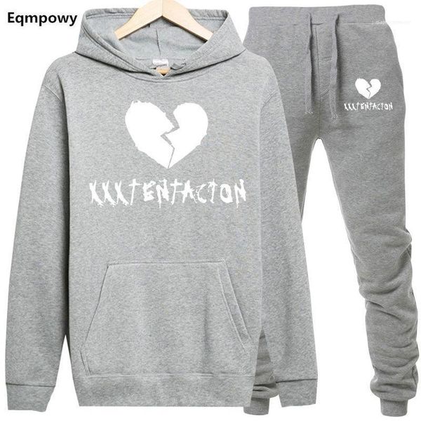 

2pcs clothing set suits american rapper casual outfits xxxtentacion mens casual tracksuits designer sports joggers hoodies, Gray