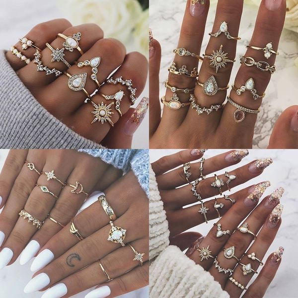 

10 стилей старинные золотые кулаки набор турецкий панк femme женский смолы bague boho ювелирные изделия кольца для женщин кольца midi камень, Slivery;golden