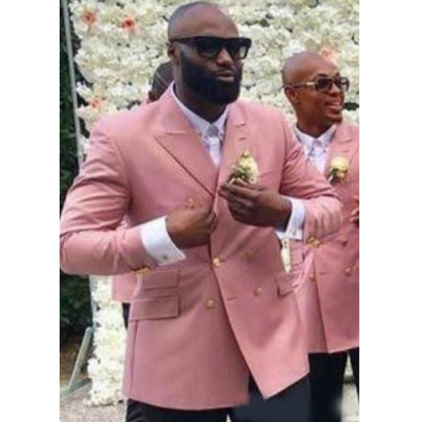 

handsome pink mens coat peaked lapel for mens wedding suits double breasted blazer jacket men prom suit costume hommes only one jacket, Black;gray