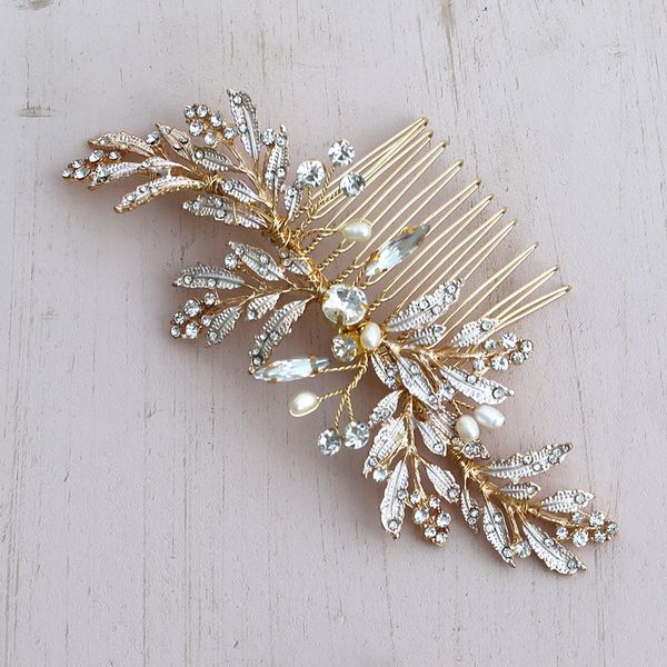 2019 Mvexo Gold Leaves Wedding Bridal Hair Combs Vintage Crystal