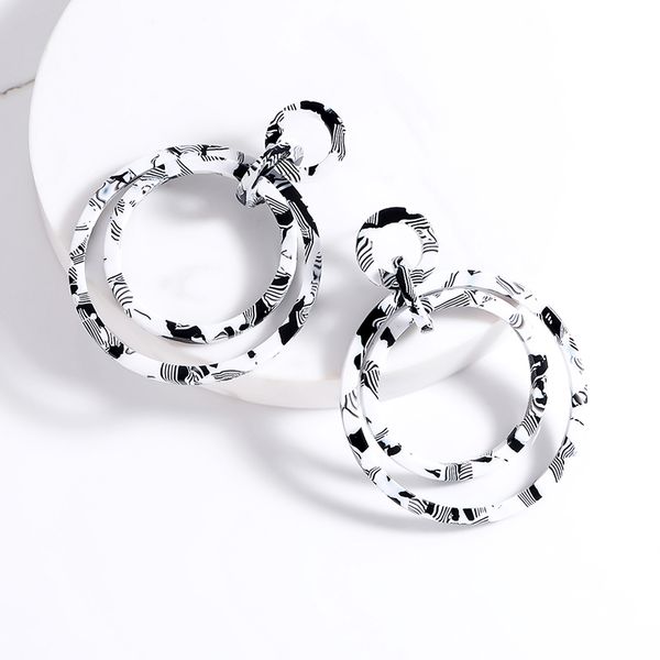

round drop earrings double circle acrylic earrings pattern bohemian style simple personality eardrop party wedding gift, Silver