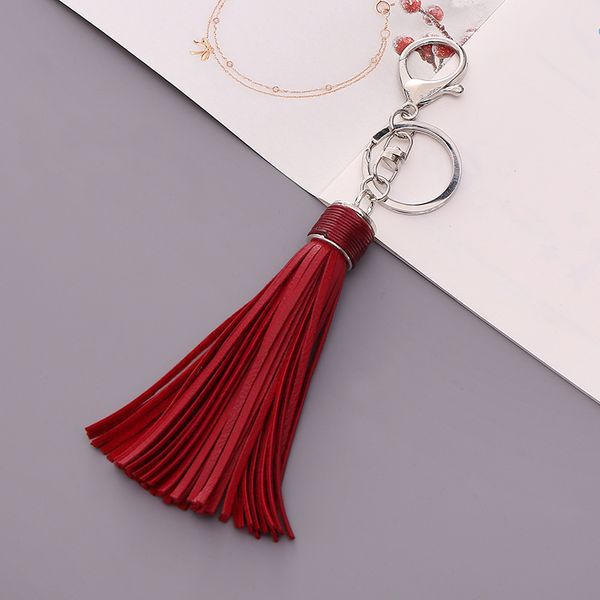 

zoonai women leather tassels keychain car circle key rings carabiner keychains gift bag hanging buckle, Silver