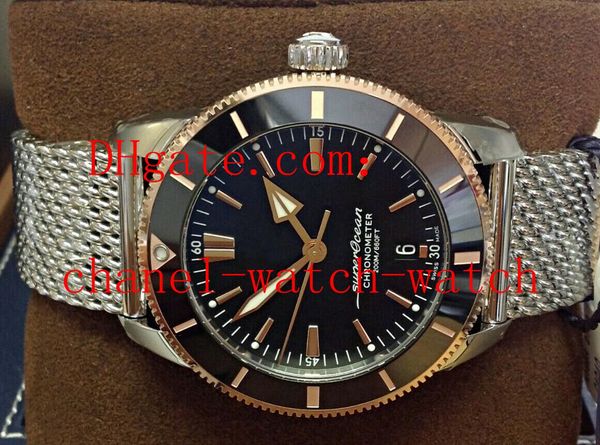 

Новые мужские автоматические механические часы Superocean Heritage II UB2030 Bi / Color 2019 UNWORN стали 18k розовое золото черный циферблат Мужские спортивные часы
