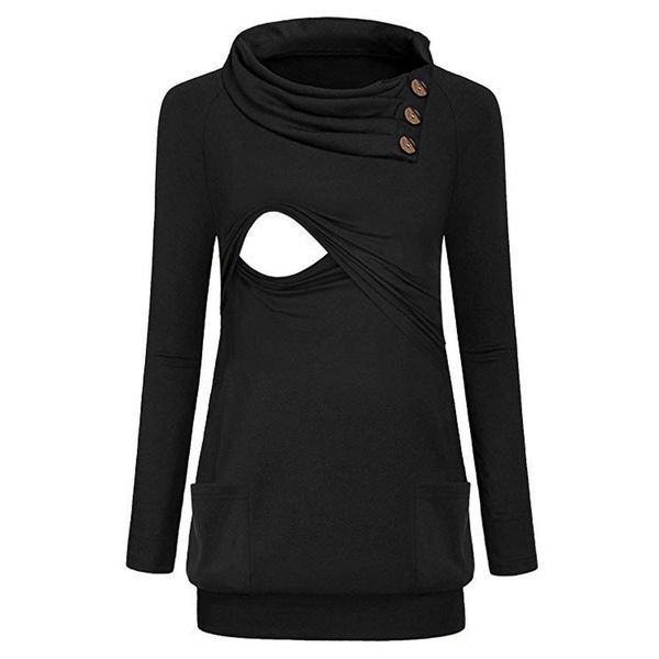 

moms maternity sweatshirt 2018 women button long sleeve cowl neck maternity nursing shirt breastfeeding hoodie sweatshirts, White