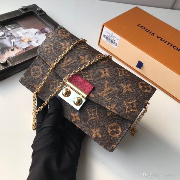 

designers women handbags flore chain wallet ladies designers handbag lady clutch purse retro shoulder bags m62020 with box, Red;black