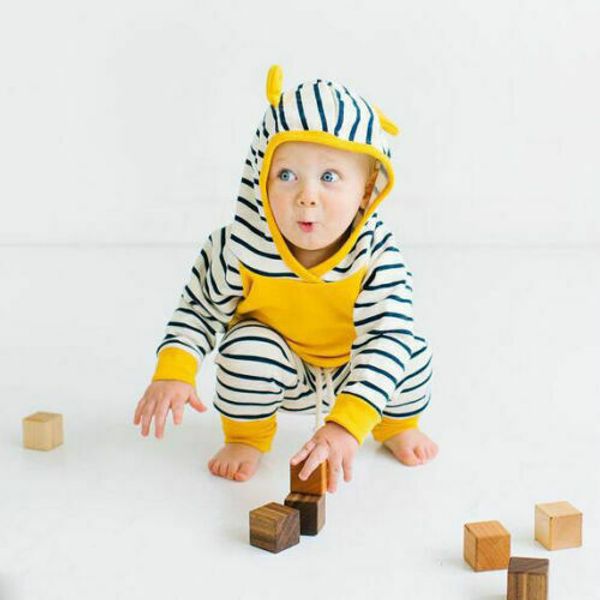 

0-3years new born infant baby boy girl clothes hooded striped sweatshirt +pants 2pcs set casual outfits, White
