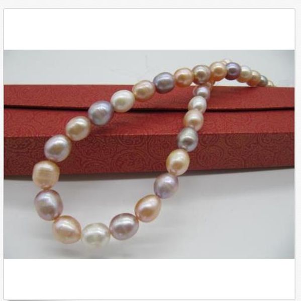 

genuine natural aaa12-10mmmulti-color baroquesouthsea pearl necklace 18"14k, Silver