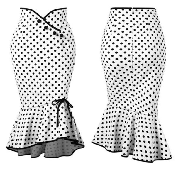 

new white dot trumpet skirt women high waist bodycon evening party maxi skirt ladies fashion slim pencil, Black