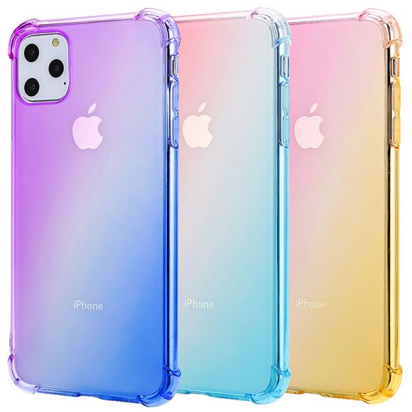 2021 Cor do gradiente Transparente TPU TPU À Prova de Telefone Celular para Novo iphone 11 XR x XS Max 8 Samsung S10 Plus Nota 10 Pro