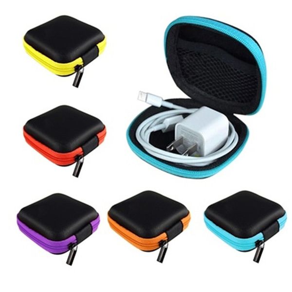 

portable mini electronic bag zipper headphones box in-ear earphone cases eva square earbuds headset carry digital bag, Blue;pink