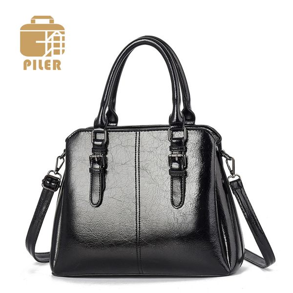 

piler patent leather women handbags purses totes vintage casual office ladies shoulder messenger bags black business handbag