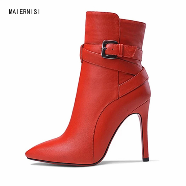 

maiernisi new pattern piel de ante ankle boots winter boots women's model ladies shoes 12cm high heels 3-11, Black