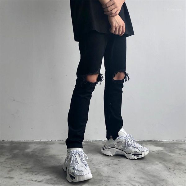 

street street zipper denim pencil pants hiphop casual biker jeans designer mens keen holes jesns high, Blue