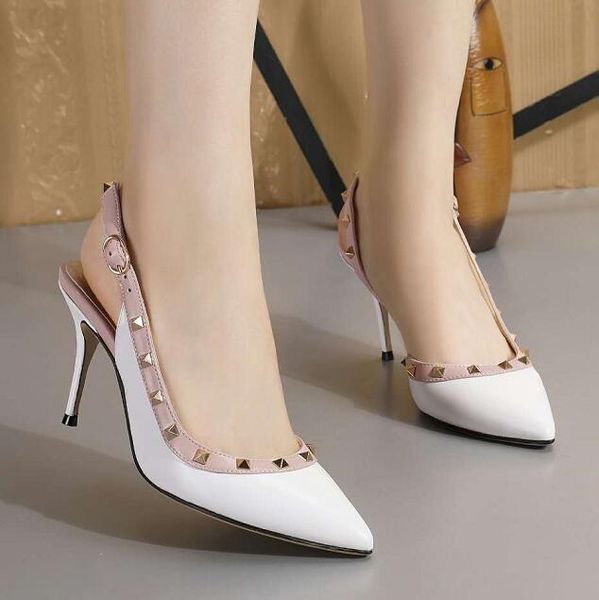 

new women's high heel sandals fashion stiletto shoes fashion rivets women's sandals, Black