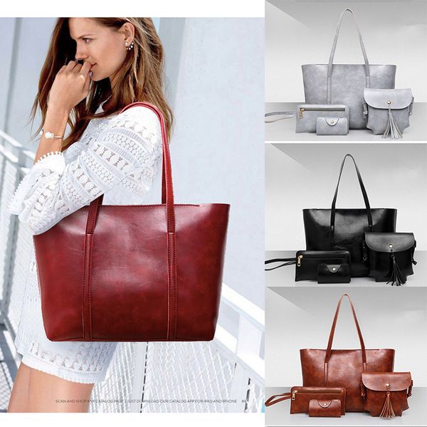 

bolsas feminina new women bags set 4 pcs leather handbag casual shopping ladies brand designer bag handbag+messenger bag+purse