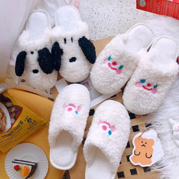

dogeek indoor cute face slippers warm gril plush kids furry dog winter warm non-slip children home slippers xmas gift, Black