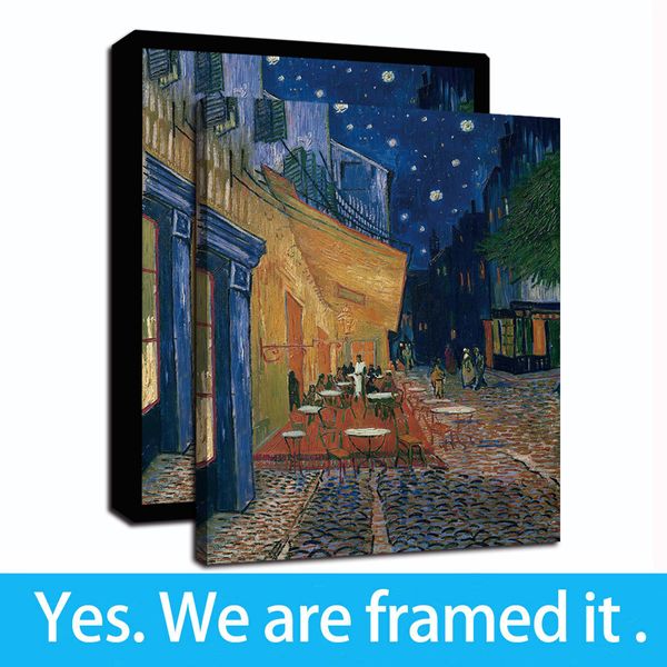 Van Gogh Sternennacht, Caféterrasse in Arles bei Nacht, gerahmte Leinwand, Giclée-Druck, Ölgemälde auf Leinwand, Heimdekoration