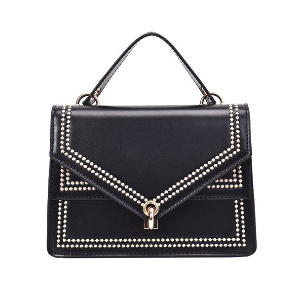

vintage fashion female rivet tote bag 2019 new pu leather women's handbag lock shoulder messenger bag