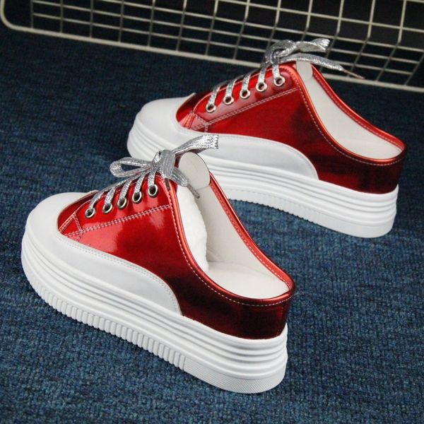 

shoes women 2019 small white shoes women's thick bottom increased 7cm single sequins laser casual cs02, Black