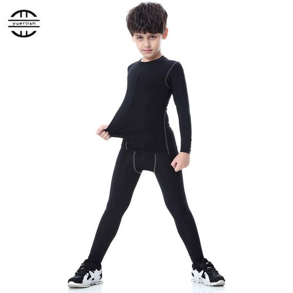 

yuerlian new children compression wicking sport suit fitness tight tracksuit long t-shirt leggings pant gym kids running set, Black;blue