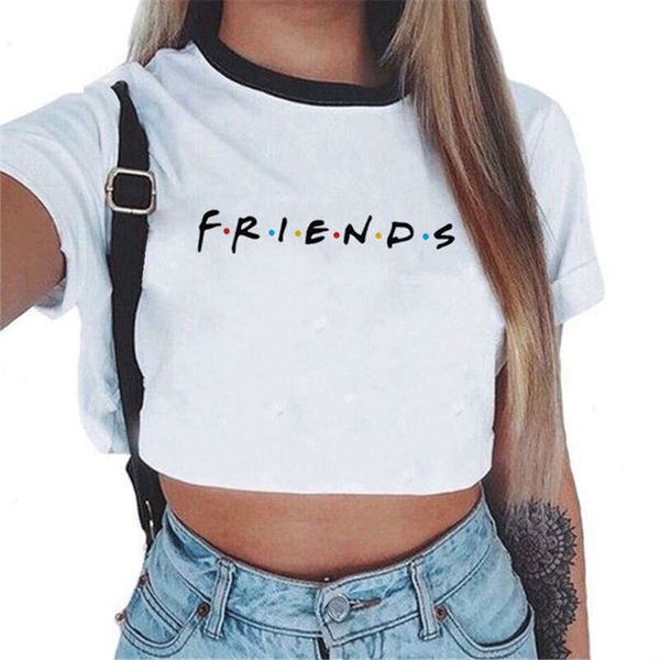 

friends tv harajuku tumblr women t shirts crew neck casual tee crop summer short sleeve female t shirt women white tshirt