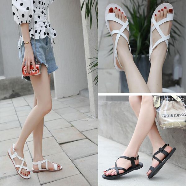 

rome flat flat heel split toe women's sandals students casual outer wear toe covering cool shoes summer beach low holiday sh, Black