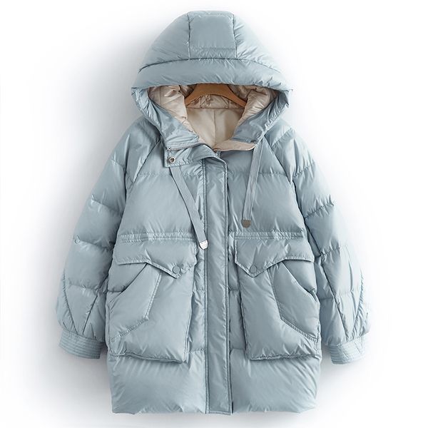 

korean style women winter coat white duck down filling thick warm down jacket large size loose outwear coat snow wear, Black